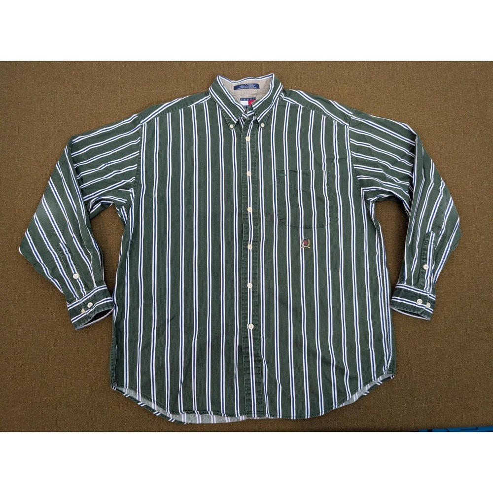 Tommy Hilfiger Mens L Hunters Green Vintage Crest 90s Boxy Long Sleeve Shirt